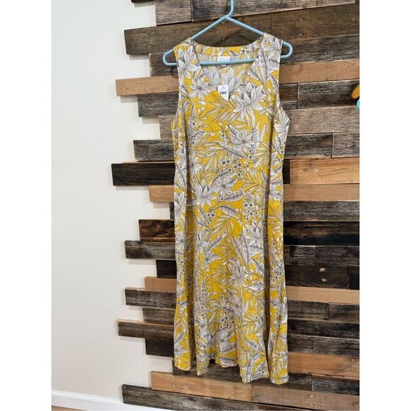 J. Jill  NWT Linen A-Line Midi Dress Daisy Vibrant Tropical  Sz L - Picture 2 of 9